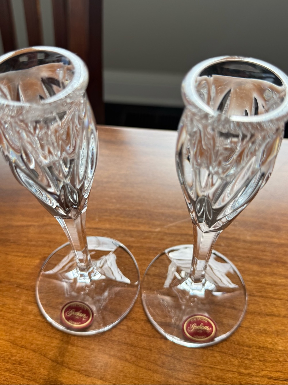 Gorham Full Lead Crystal Champagne Flutes Toasting Glasses Set of 2 Clear